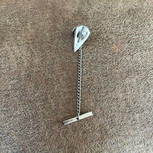 Vintage Speedboat Tie Tack – Silver Tone with Chain and Bar Backing